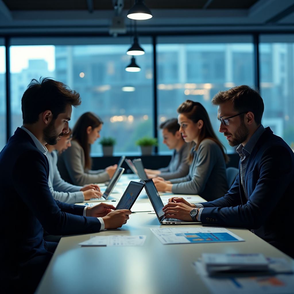 Equipo trabajando en soluciones financieras